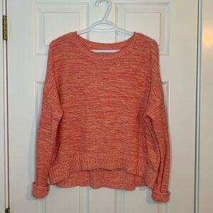 Loft Crew Neck Sweater Crop Front Drop Shoulder Pink Orange Women’s Large Comfy